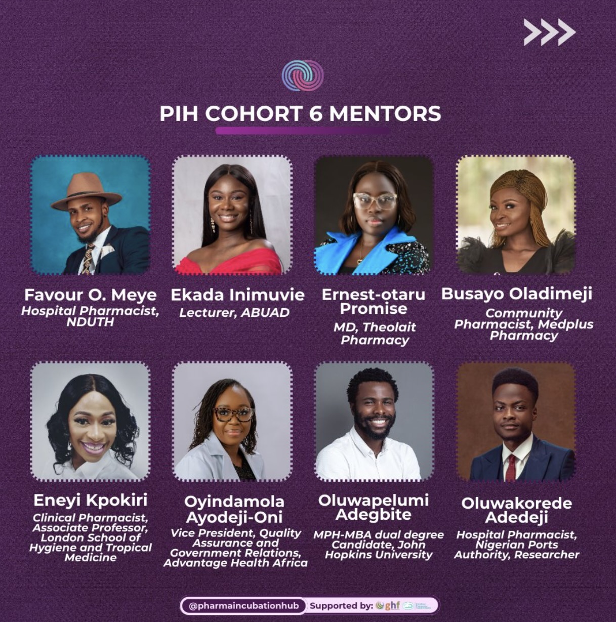 PIH Cohort 6 mentors — featuring Favour O. Meye, Ekada Inimuvie, Ernest-otaru Promise, Busayo Oladimeji, Eneyi Kpokiri, Oyindamola Ayodeji-Oni, Oluwapelumi Adegbite and Oluwakorede Adedeji